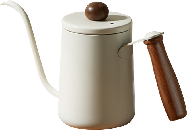 小麥購物 304不鏽鋼咖啡細口手沖壺實木柄 L2285 白色, 304不鏽鋼細口手沖壺, 1個, 350ml