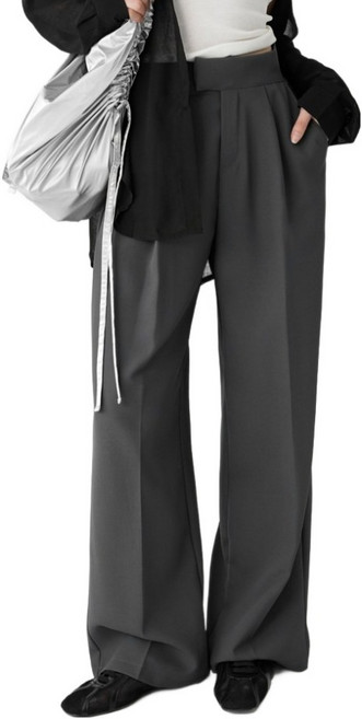 코튼클로젯 여성용 빅사이즈 하이웨스트 핀턱 스판 와이드 슬랙스