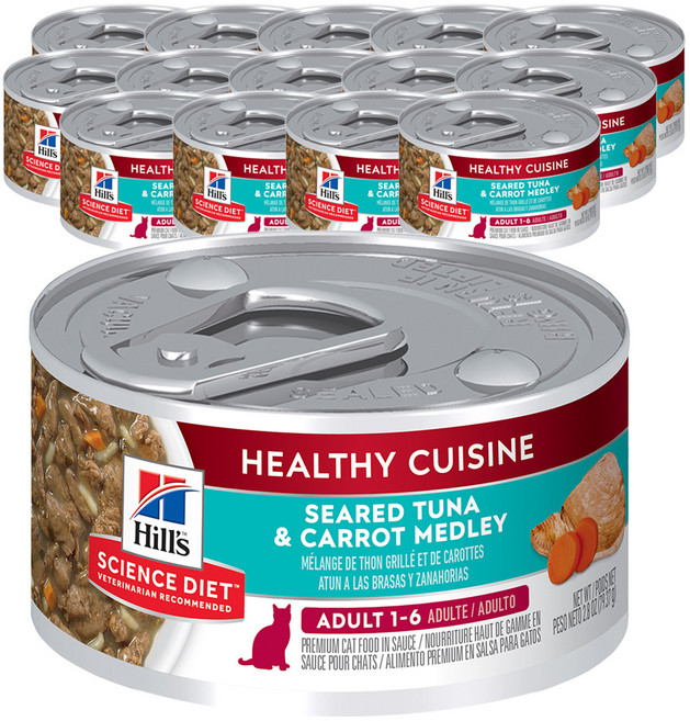 힐스사이언스다이어트 어덜트 헬시 퀴진 참치 & 당근 고양이 사료, 닭+참치, 79g, 12개