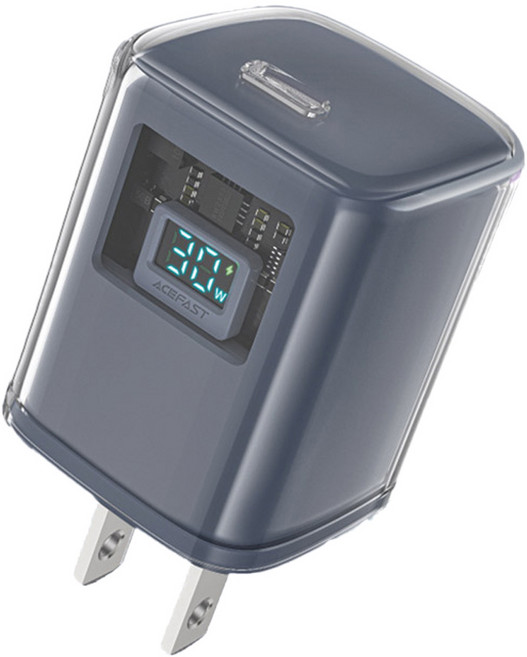 ACEFAST 探索系列 PD 30W 氮化鎵數顯電源供應器 A55 USB-C充電器, 雲母灰, 1個
