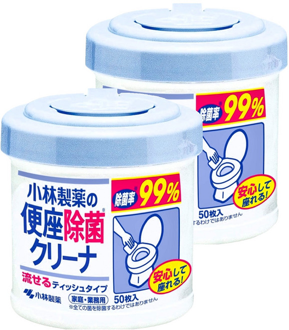 KOBAYASHI 小林製藥 馬桶坐墊清潔濕紙巾 浴廁抽取式 可分解於水中, 45g, 1入, 2罐