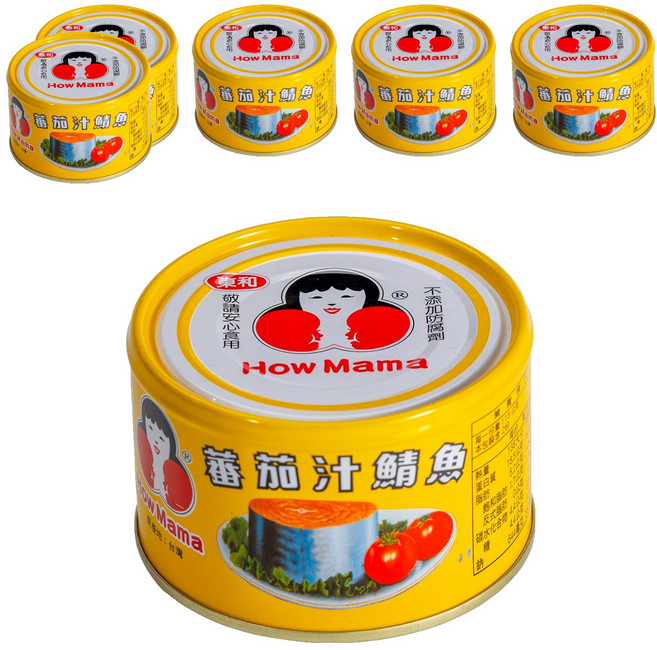 東和食品 How Mama 蕃茄汁鯖魚罐頭 平二號 黃罐, 230g, 6罐