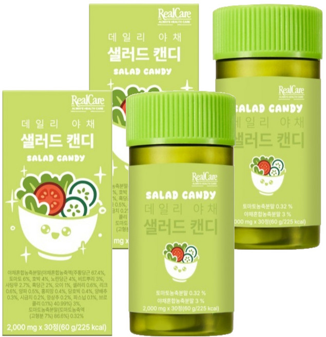 리얼케어 데일리 야채 샐러드 캔디, 2개, 30정