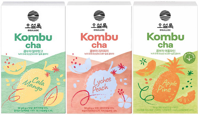 오설록 콤부차 깔라망고 5g 10p + 리치피치 5g 10p + 애플파인 5g 10p, 1세트, 30개입