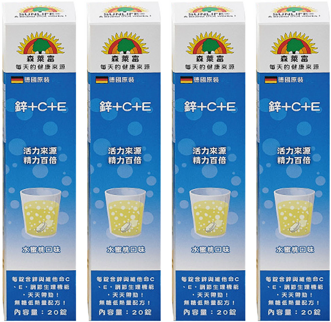 SUNLIFE 森萊富 鋅+C+E發泡錠 水蜜桃口味 90g, 20顆, 4盒