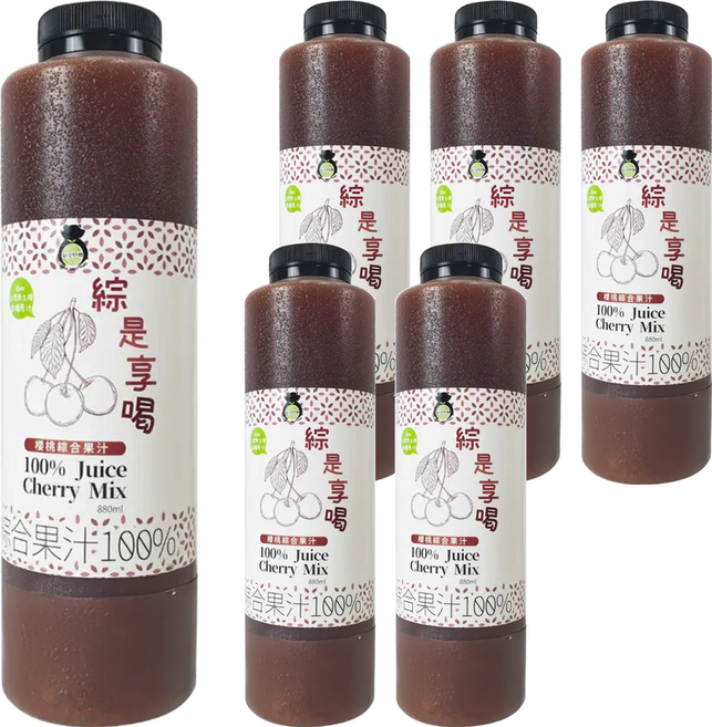 TAIWAN SWEET FARM 台灣好田 綜是享喝100%櫻桃綜合果汁, 880ml, 6瓶