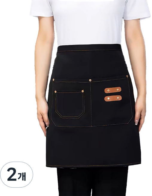 다퍼남 방수 캔버스 허리 앞치마 하프타입, 블랙, 2개