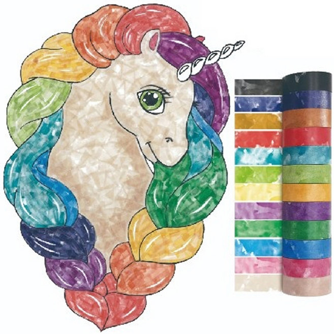 신우리테일 12색 수채화 모자이크 마스킹테이프 키트 엄마표 미술놀이 테이프12개+도안12장, 1세트, 12색상