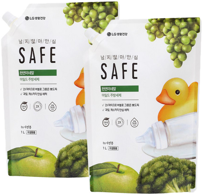 [비건라이프] 세이프 천연미네랄 주방세제 리필 마일드, 1L, 2개