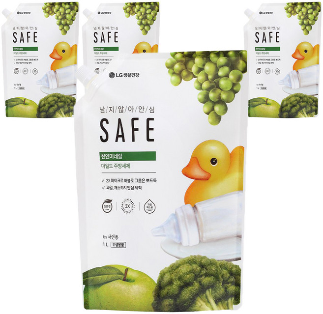 [비건라이프] 세이프 천연미네랄 주방세제 리필 마일드, 1L, 4개