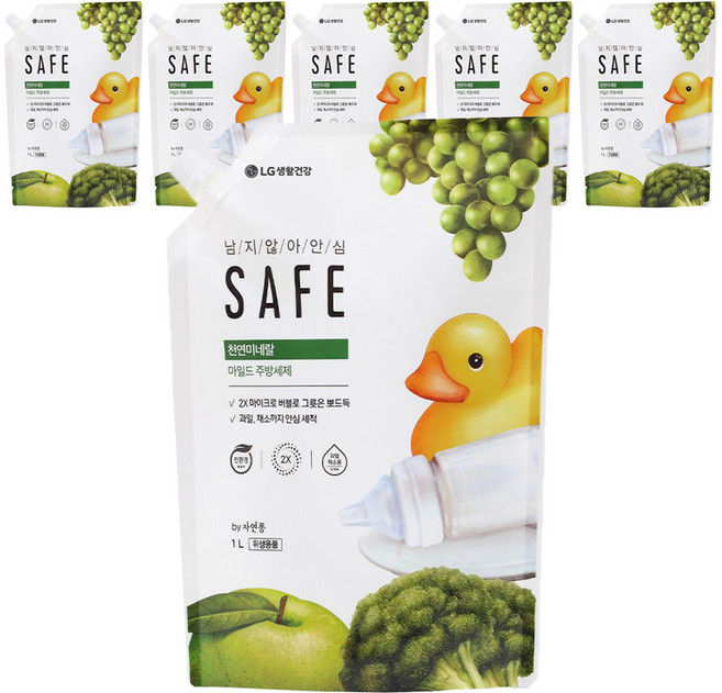 [비건라이프] 세이프 천연미네랄 주방세제 리필 마일드, 1L, 6개