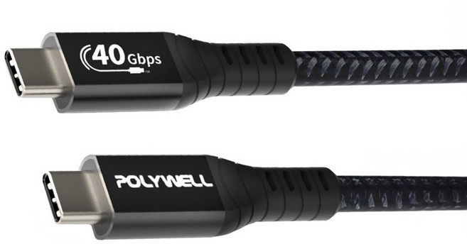 POLYWELL 寶利威爾 USB4 Type-C PD3.0 100W 超高速傳輸充電線, 0.8m, 黑色, 1條