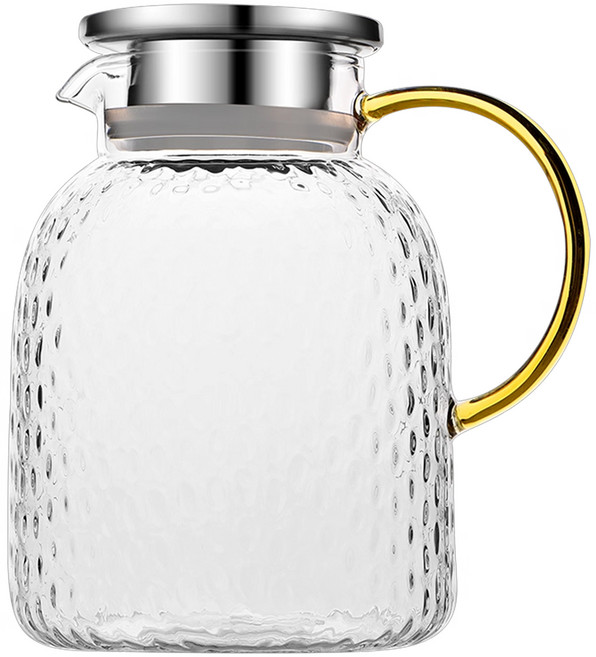 FOREVER 耐熱玻璃不鏽鋼把手水壺, 銀色 + 透明色 + 金色, 1L, 1個