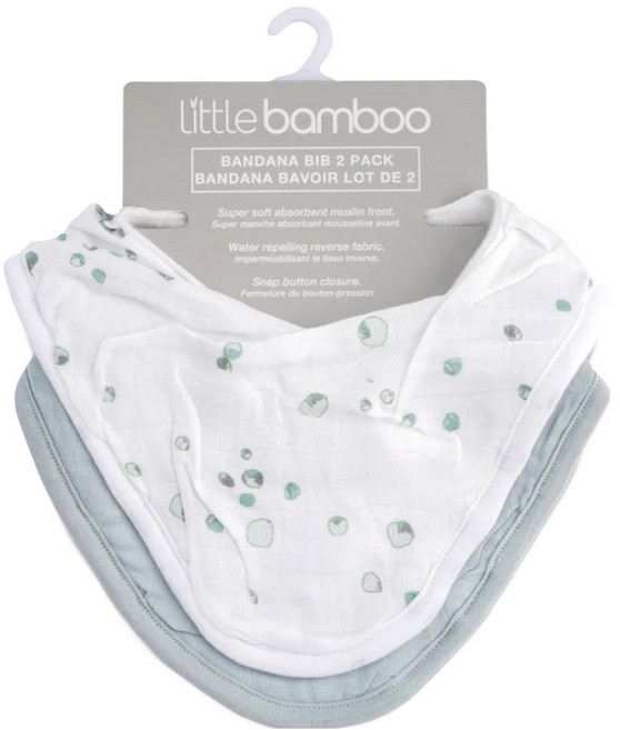 Little bamboo 竹纖維紗布圍兜, 1組, 灰色/綠色, 2件