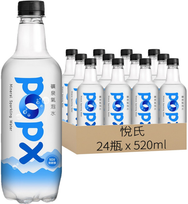 悅氏 礦泉氣泡水, 520ml, 24瓶