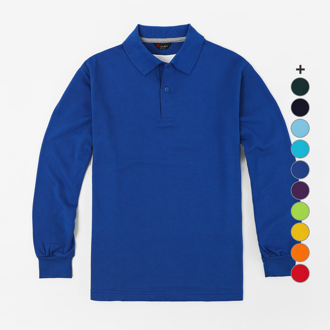 UNIREX 男女通用長袖彩色Polo衫, 鈷藍色