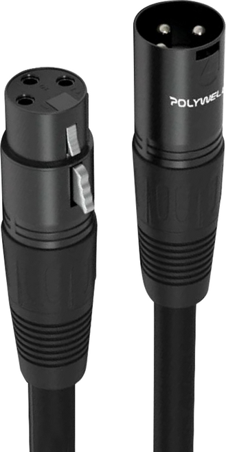 POLYWELL 寶利威爾 XLR Cannon 平衡式音源線/麥克風延長線 公對母 2m, PW15-W52-B041, 黑色, 1條