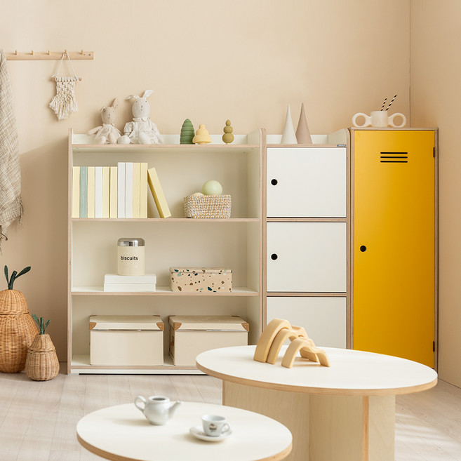 소르니아 아동용 우디 자작나무 교구장 3단 방문설치, 아이보리