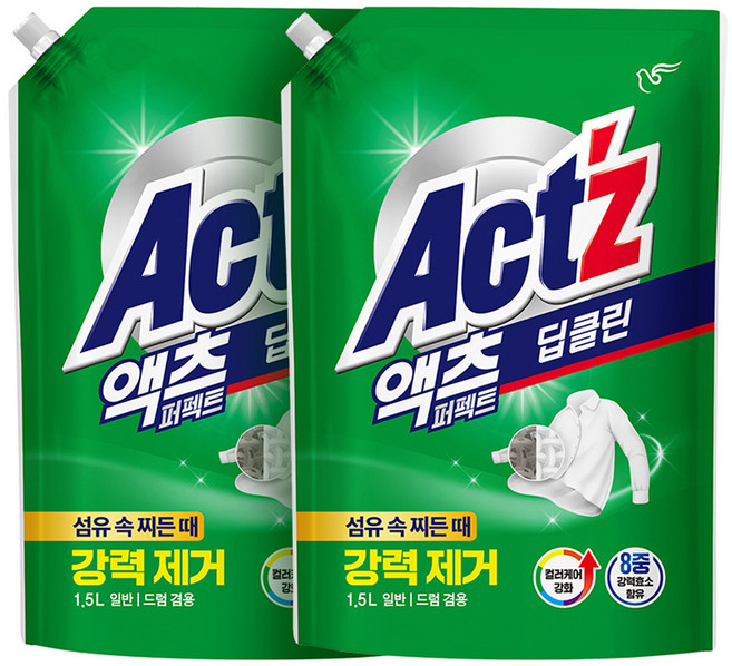 액츠 퍼펙트 딥클린 액상세제 리필, 1.5L, 2개