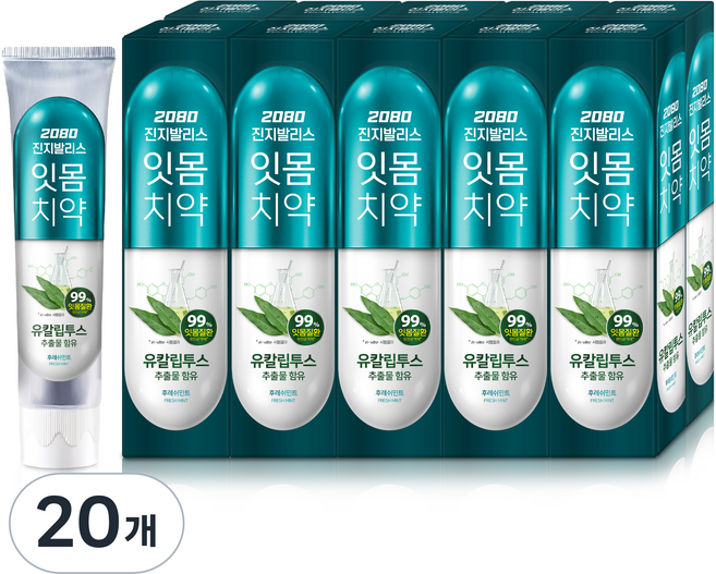 2080 진지발리스 후레쉬민트 유칼립투스향 치약, 150g, 20개