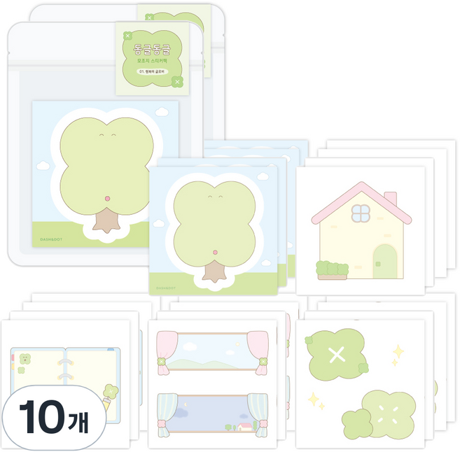대시앤도트 동글동글 데코 모조지 스티커팩, 01 행복해 클로버, 10개