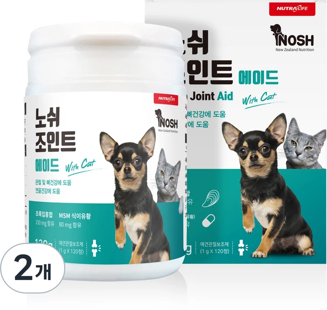 뉴트라라이프 반려동물 노쉬 영양제, 120정, 뼈/관절강화, 2개 - 쿠팡