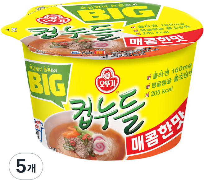 오뚜기 빅컵누들 매콤한맛 61g, 5개