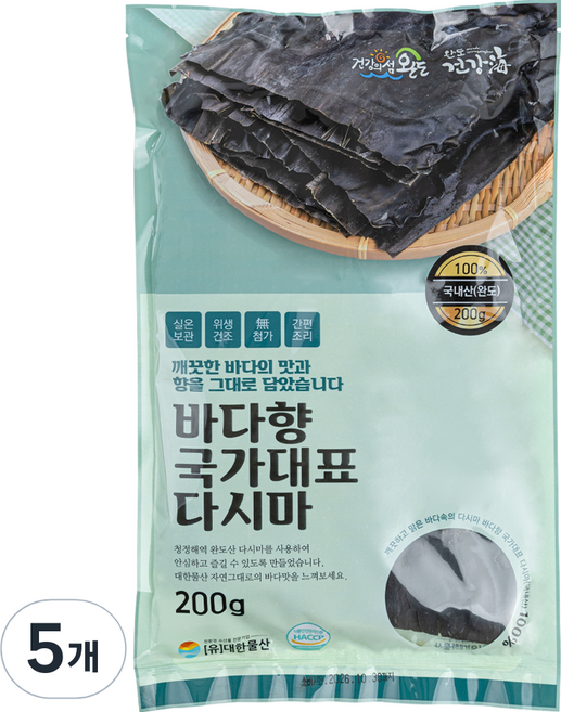 완도건강해 완도산 건다시마, 200g, 5개