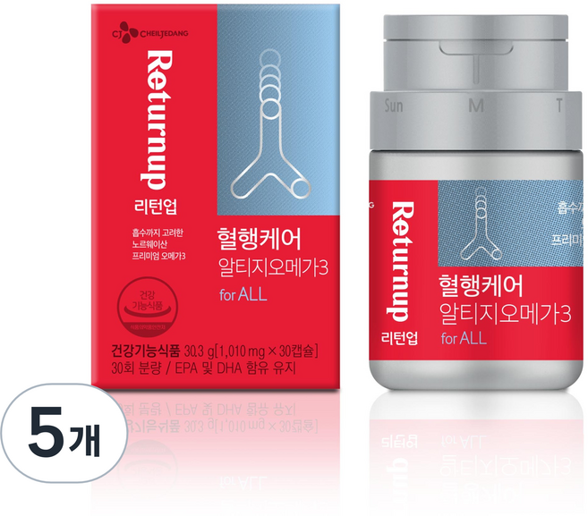 리턴업 혈행케어 알티지 오메가3 30.3g, 30정, 5개