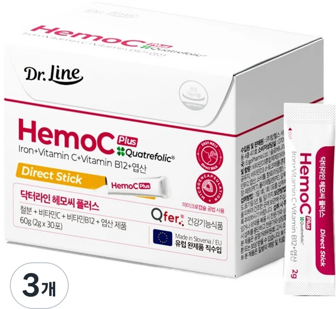 닥터라인 헤모씨 플러스 철분제 엽산, 60g, 3개 - 쿠팡