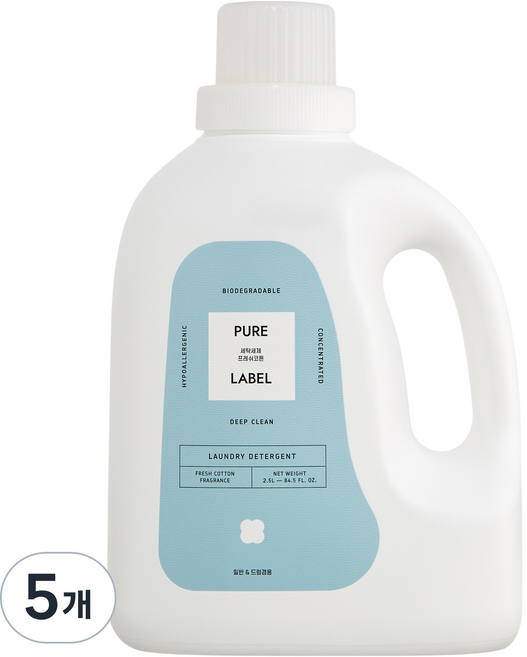 퓨어라벨 세탁세제 프레쉬코튼 본품, 5개, 2.5L