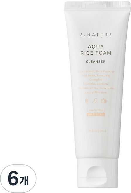 에스네이처 아쿠아 라이스 약산성 클렌징폼, 80ml, 6개