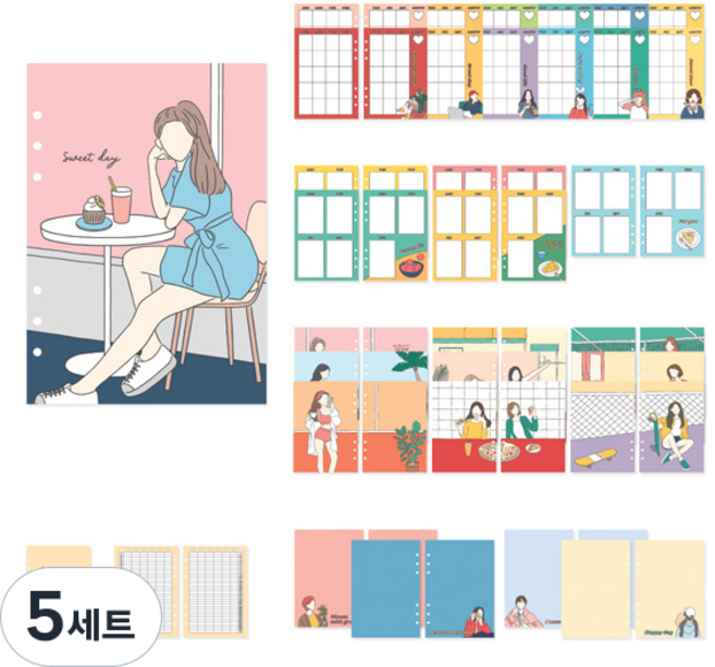 모노라이크 폴인뉴트로 6공 다이어리 리필 표지 + 만년형 내지 Cafe, 5세트