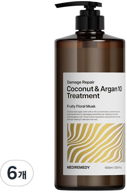 메디레머디 코코넛 앤 아르간 10 극손상 탈모 트리트먼트, 6개, 1L