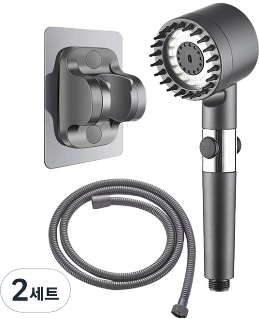 리브리카 필터 샤워기 + 샤워호스 1.5m + 샤워기걸이 세트, 블랙, 2세트