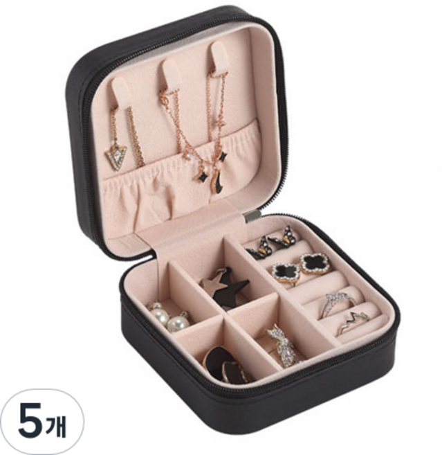 블루버킷 주얼리 정리 사각 파우치, 블랙, 5개