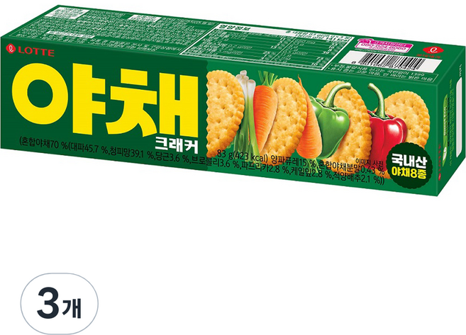 롯데웰푸드 야채 크래커 과자, 83g, 3개