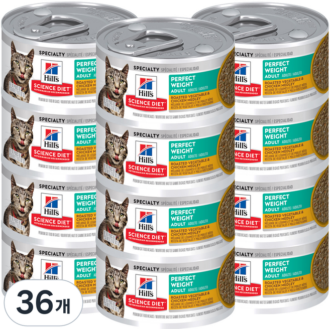 힐스사이언스다이어트 어덜트 고양이 퍼펙트 웨이트 스튜 습식사료, 닭+야채, 82g, 36개