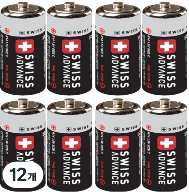 스위스어드밴스 망간 C형 건전지 R14, 12개, 2개입