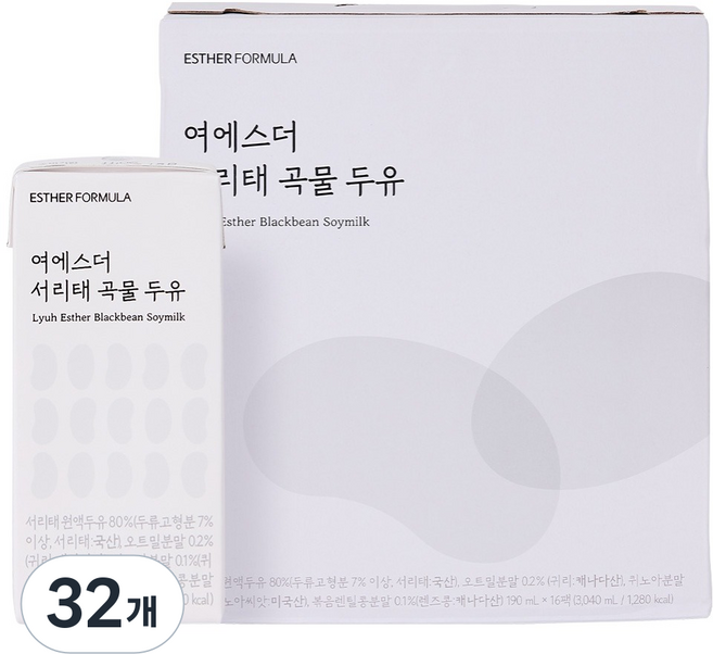 에스더포뮬러 여에스더 서리태 곡물 두유, 32개, 190ml