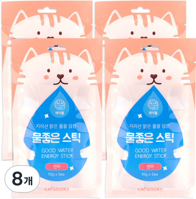 캣츠모리 고양이 물좋은 스틱 헤어볼 케어 간식 5p, 연어, 50g, 8개