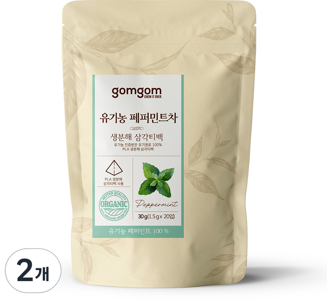 곰곰 유기농 페퍼민트차 생분해 삼각티백, 1.5g, 20개입, 2개