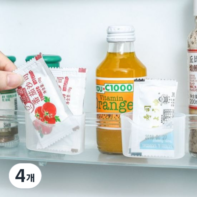 구디푸디 냉장고 선반 클립형 소스 보관 포켓 정리대, 4개