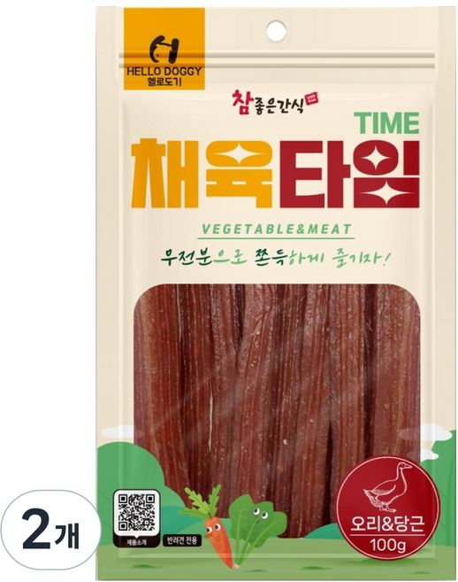 헬로도기 무전분 쫀득 져키 채육타임, 2개, 100g, 혼합맛(오리/당근)