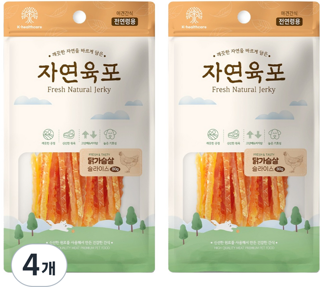 자연육포 강아지 닭가슴살 슬라이스, 4개, 80g, 닭고기