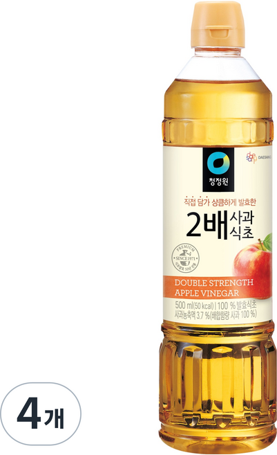 청정원 2배사과식초, 4개, 500ml