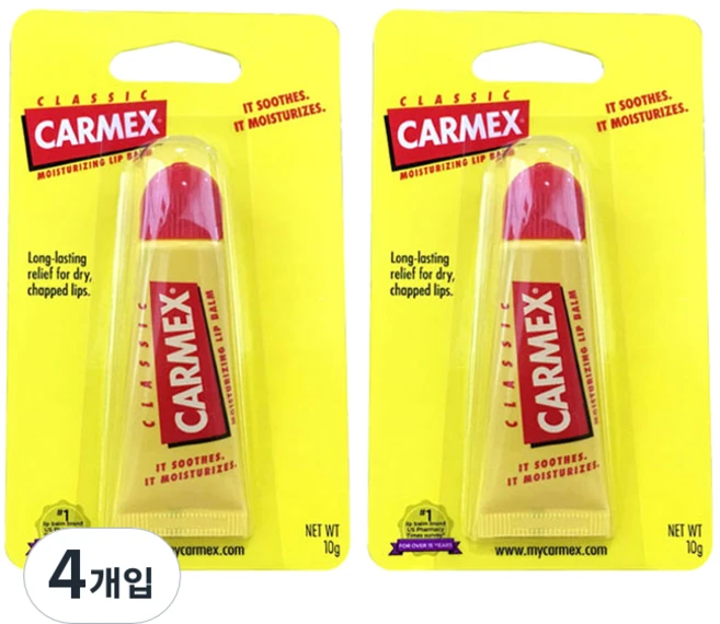 카멕스 모이스처라이징 립밤 튜브, 클래식, 10g, 4개 - 쿠팡