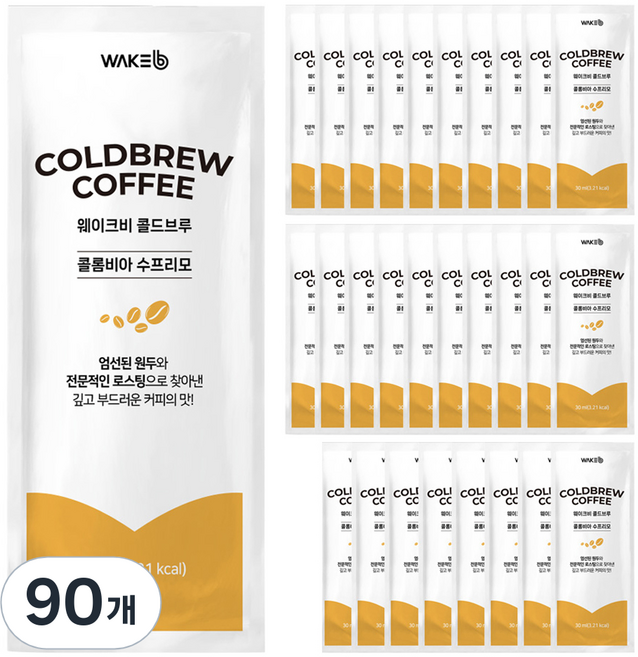 웨이크비 콜드브루 원액 액상 더치 커피 수프리모, 90개, 1개입, 30ml