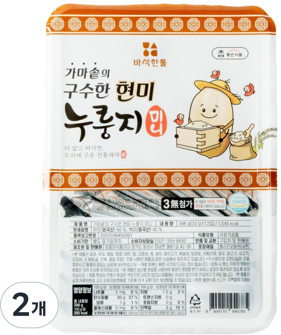 참좋은식품 가마솥의 구수한 현미 누룽지 미니 12p, 2개, 396g