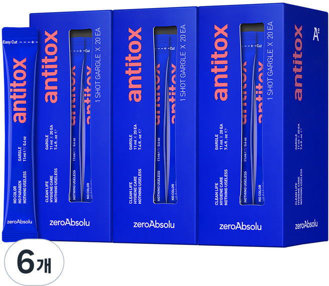 안티톡스 제로앱솔루 가글 20p, 220ml, 6개